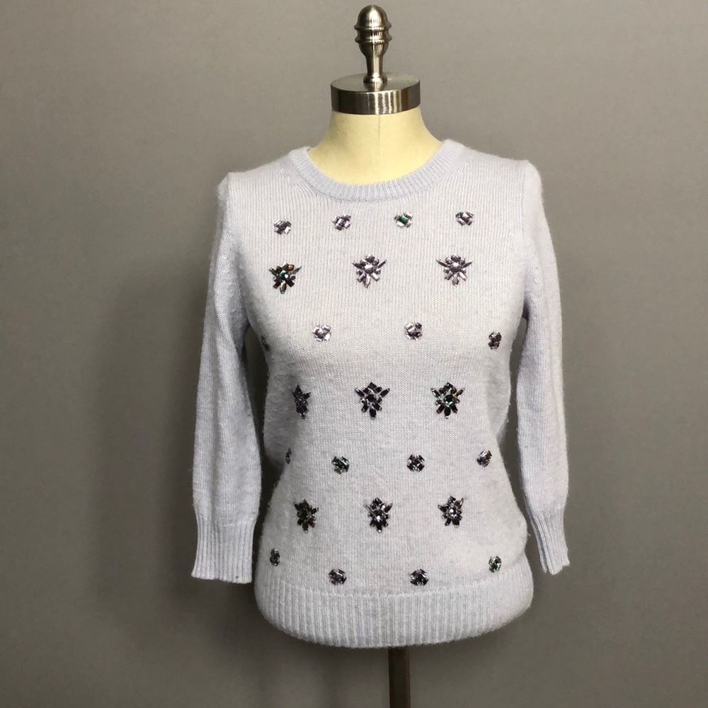 J. Crew purple jeweled 3/4 sleeved sweater Small
